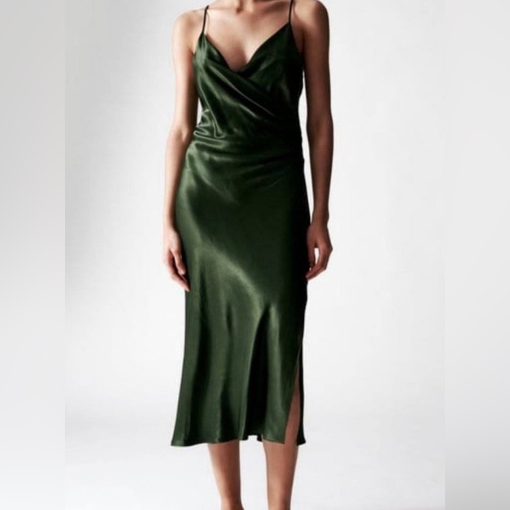 ZARA Wrap Silk Holiday Dress XXL Green